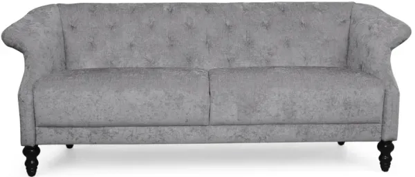 Kyle Sofa, Classic Turned Wood Legs, Button Tufted Light Gray - Benzara