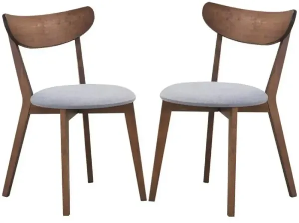 Hivvago Set of 2 Mid-Century Modern Curved Back Wood Dining Chair Grey Upholstered Seat