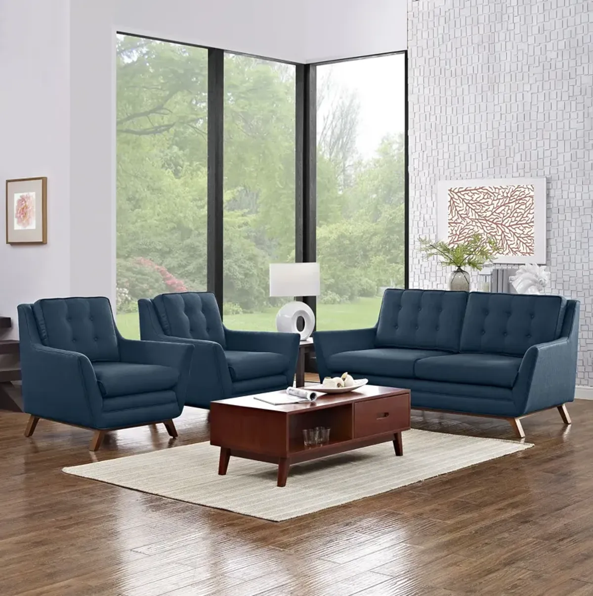 Beguile 3 Piece Upholstered Fabric Living Room Set