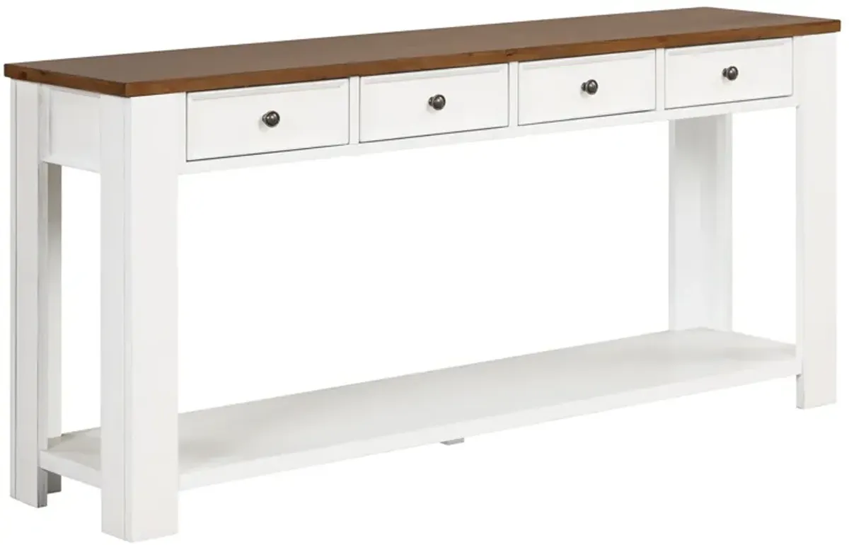 Gewnee Solid Pine Wood Console Table Entryway table with Drawers and Shelves, White