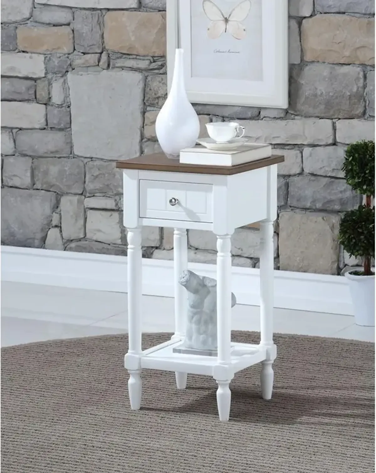 Convience Concept, Inc. French Country Khloe 1 Drawer Accent Table with Shelf Driftwood/White