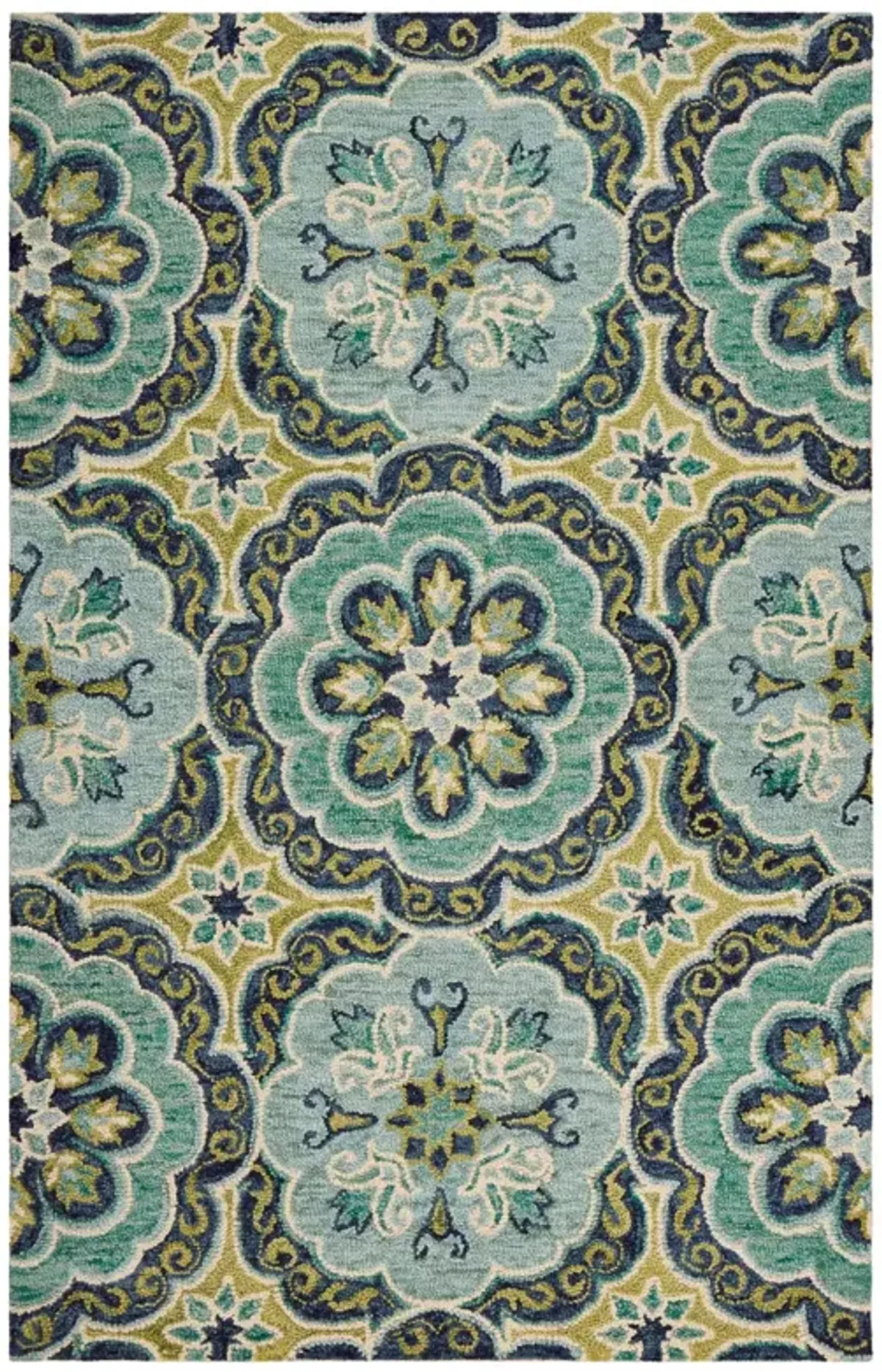 5 x 7 green Wool Floral Hand Tufted Area Rug