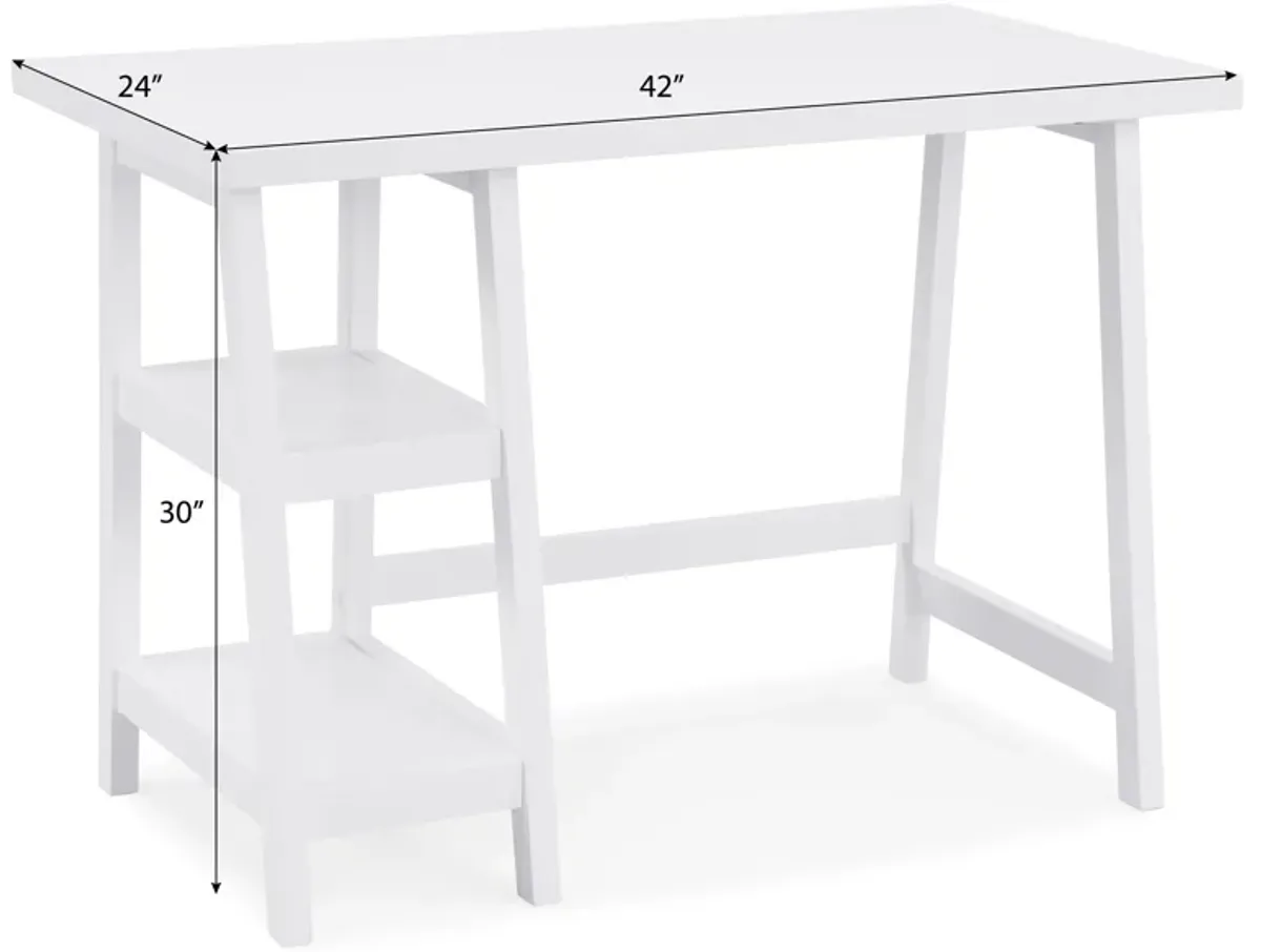 Contemporary Wood Writing Desk with Storage, White