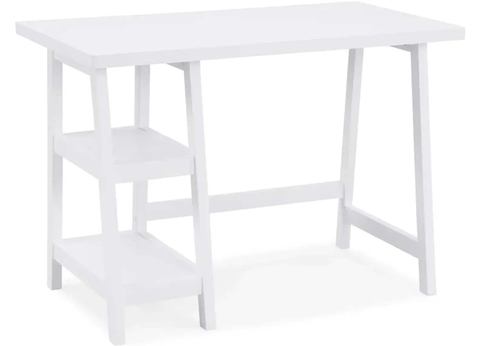 Contemporary Wood Writing Desk with Storage, White