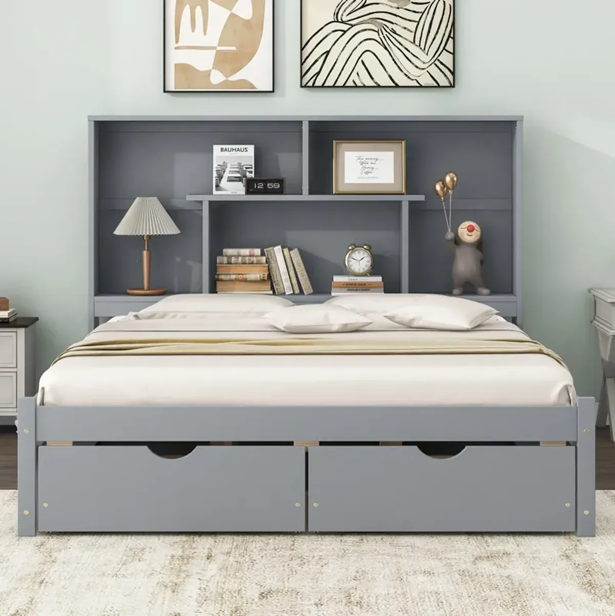 Merax Modern Platform Bed with Storage Headboard