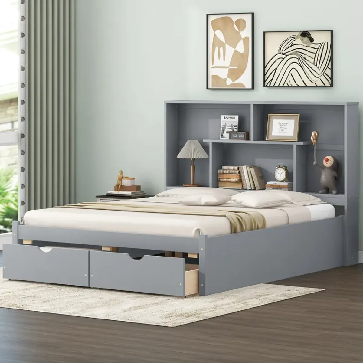 Merax Modern Platform Bed with Storage Headboard