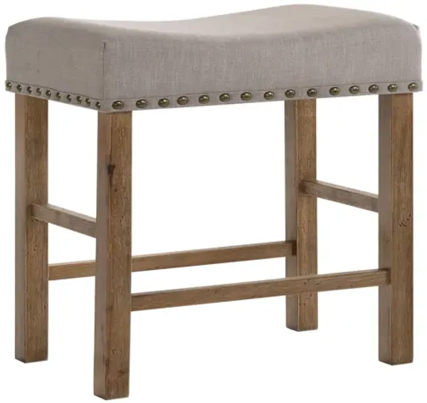 Fabric Upholstered Wooden Counter Height Stool,Set of 2,Brown and Gray-Benzara