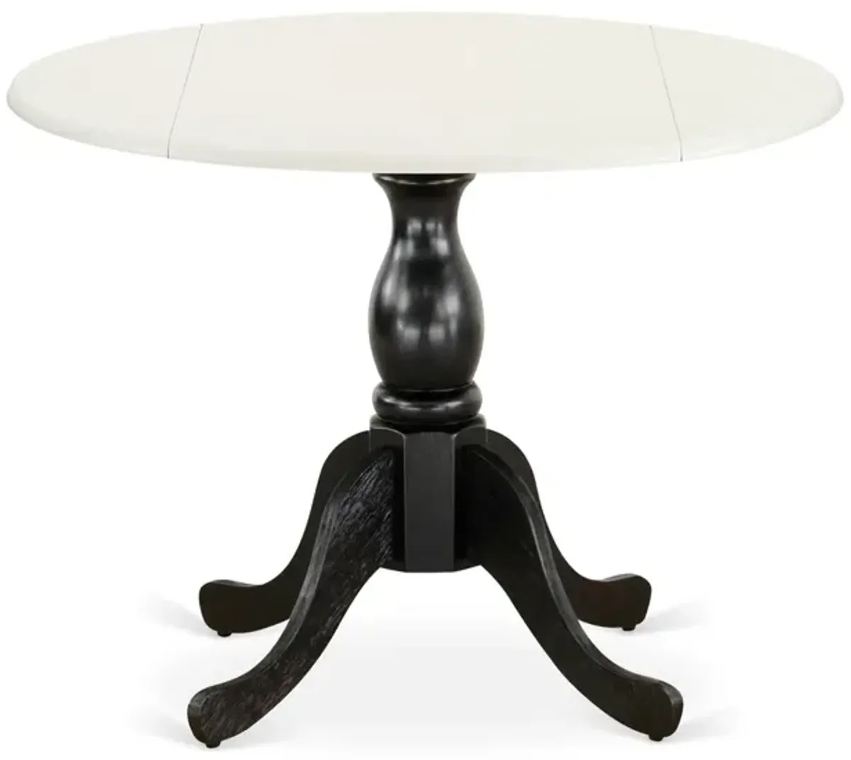 East West Furniture Dining Room Table with Drop Leaves - Black Table Top and Linen White Pedestal Leg Finish