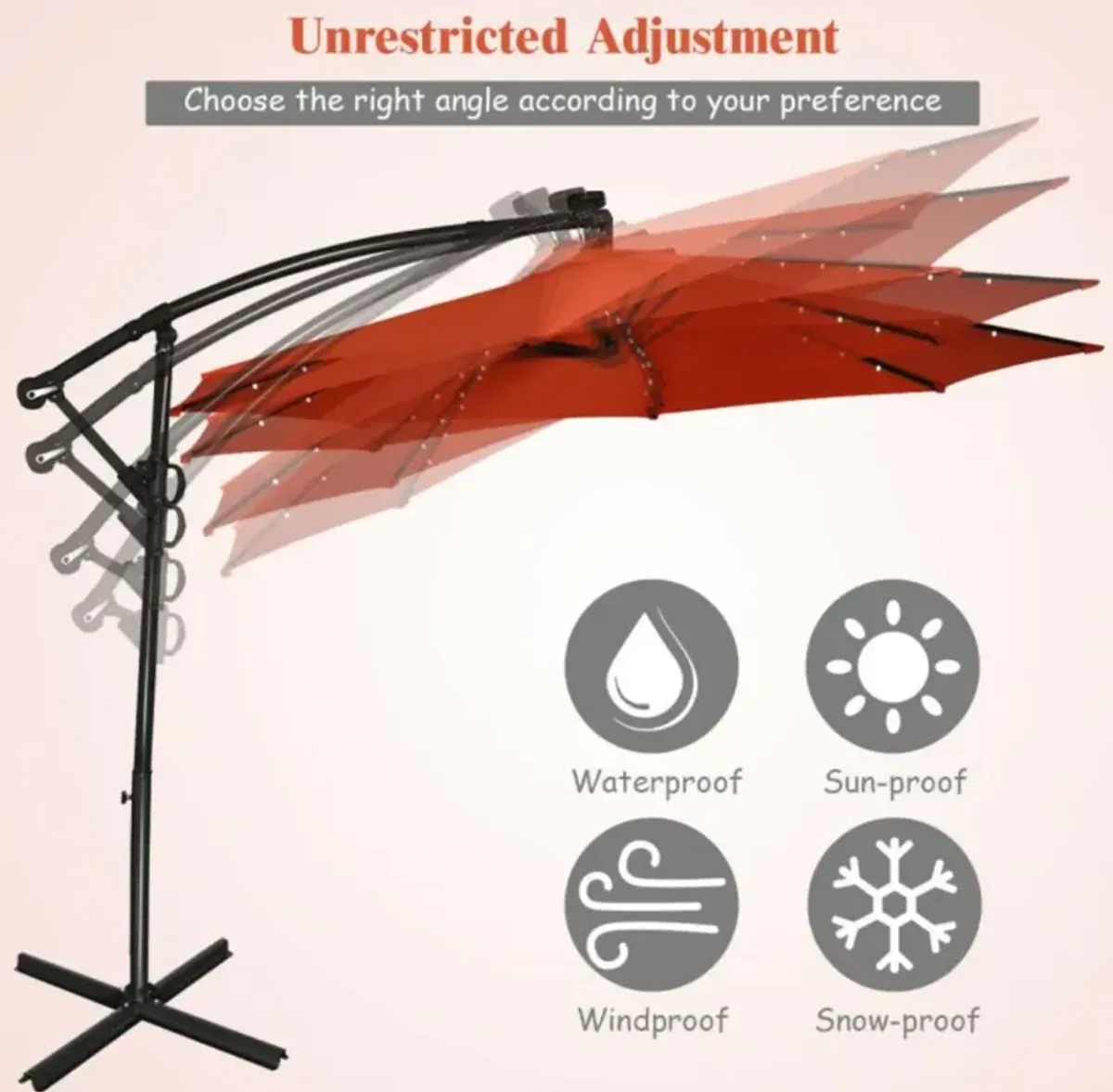 Hivvago 10 Feet 360° Rotation Solar Powered LED Patio Offset Umbrella without Weight Base