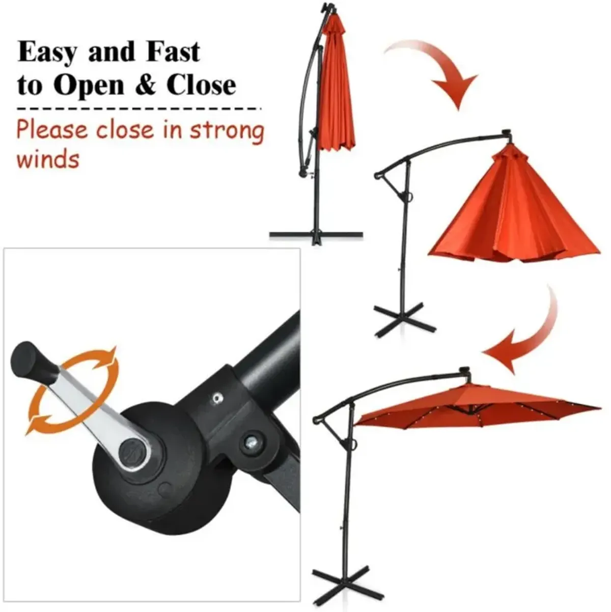 Hivvago 10 Feet 360° Rotation Solar Powered LED Patio Offset Umbrella without Weight Base