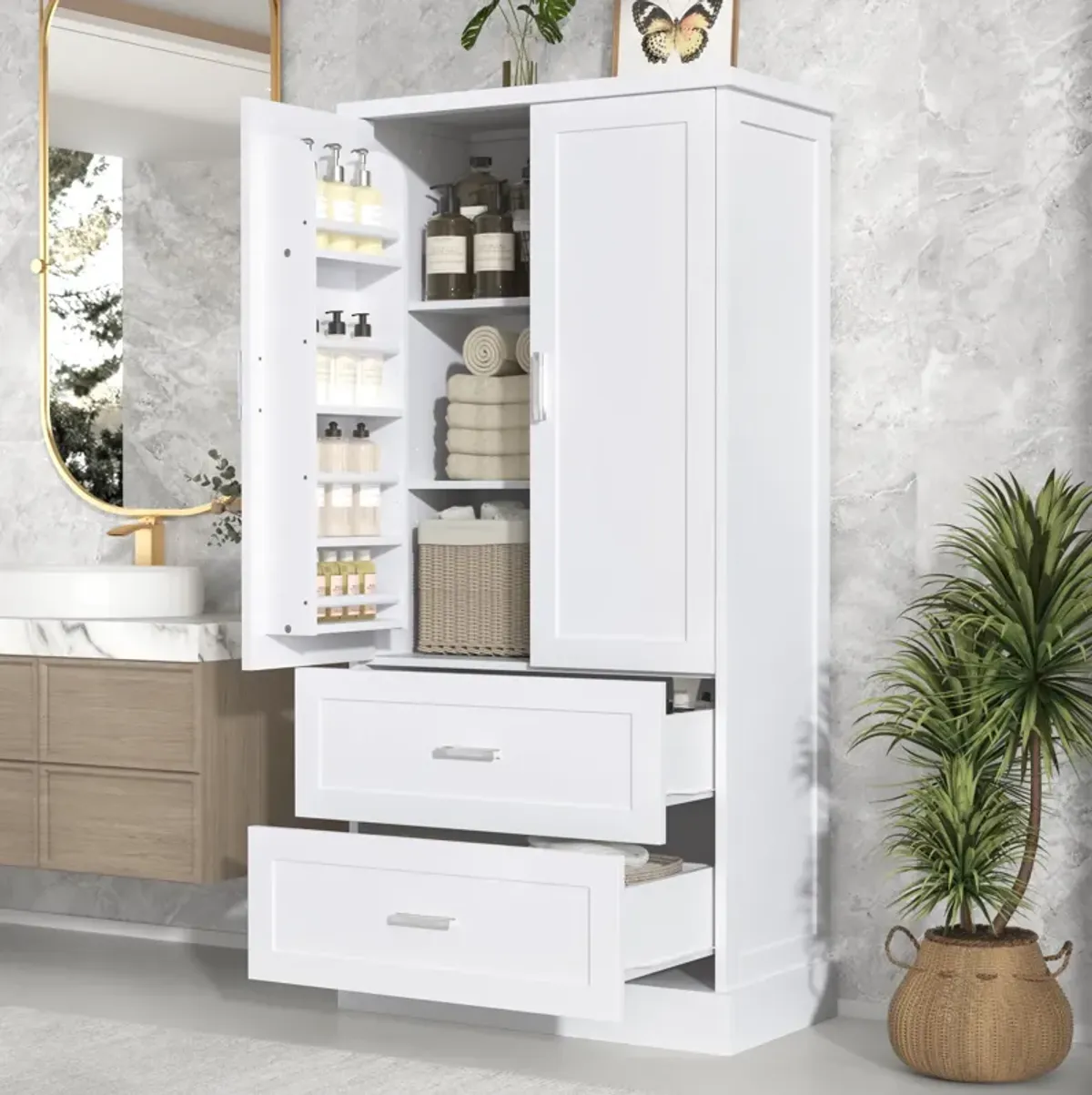 Merax Modern Tall Bathroom Storage Cabinet