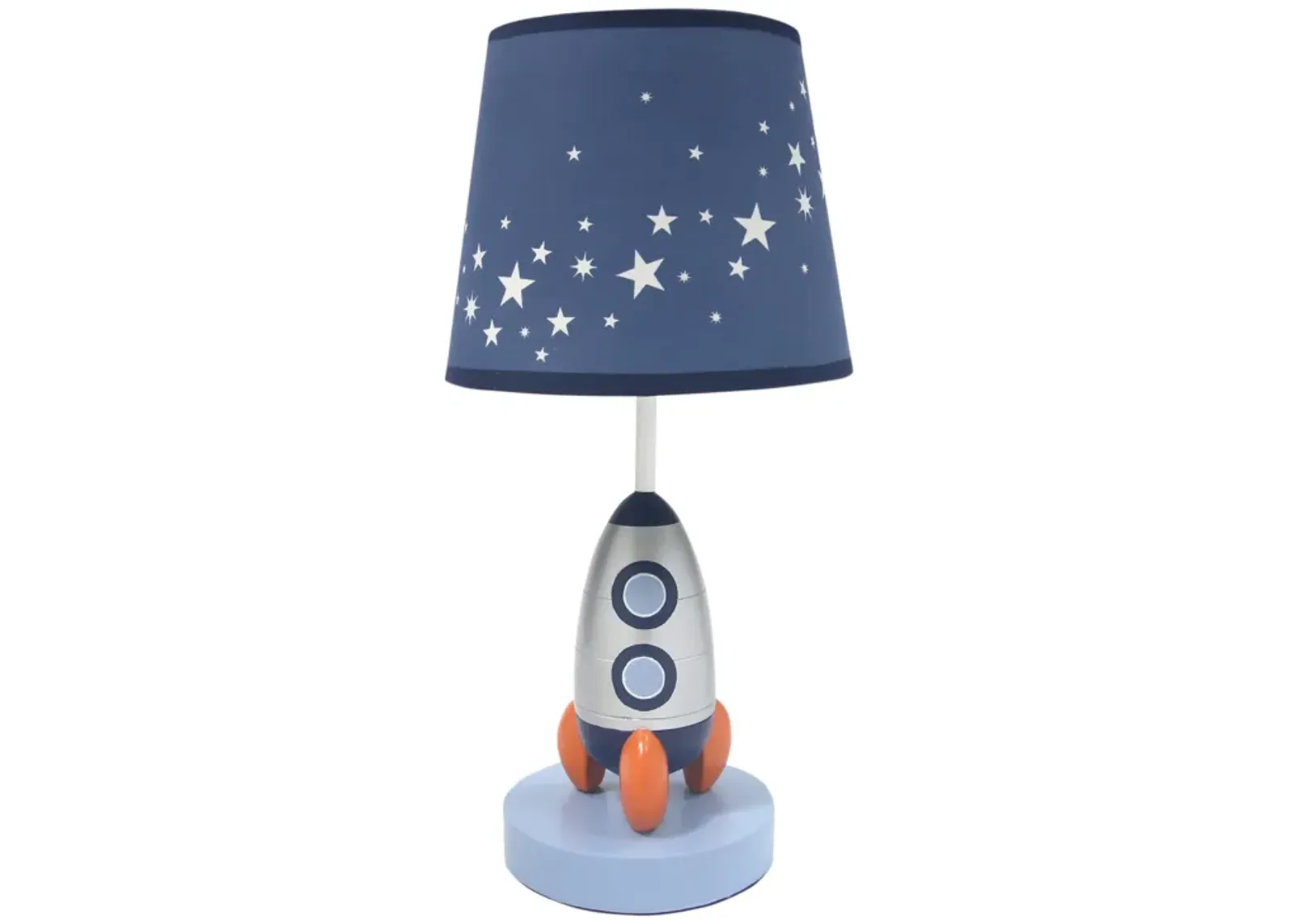 Lambs & Ivy Milky Way Blue/Silver Rocket Ship Nursery Lamp with Shade & Bulb