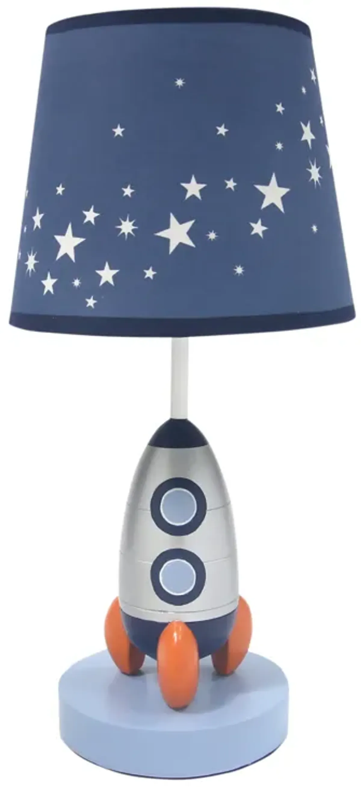 Lambs & Ivy Milky Way Blue/Silver Rocket Ship Nursery Lamp with Shade & Bulb