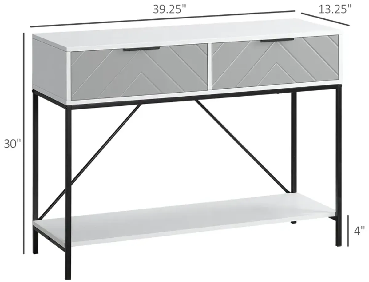 White Entryway Table: Modern Console with Drawers & Open Shelf