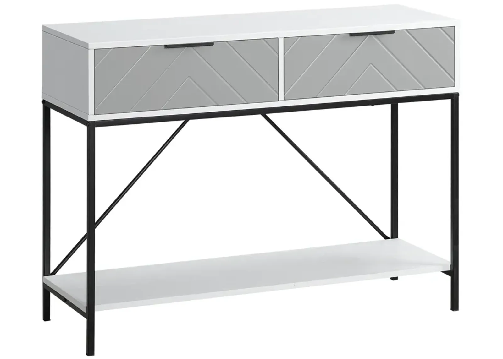 White Entryway Table: Modern Console with Drawers & Open Shelf