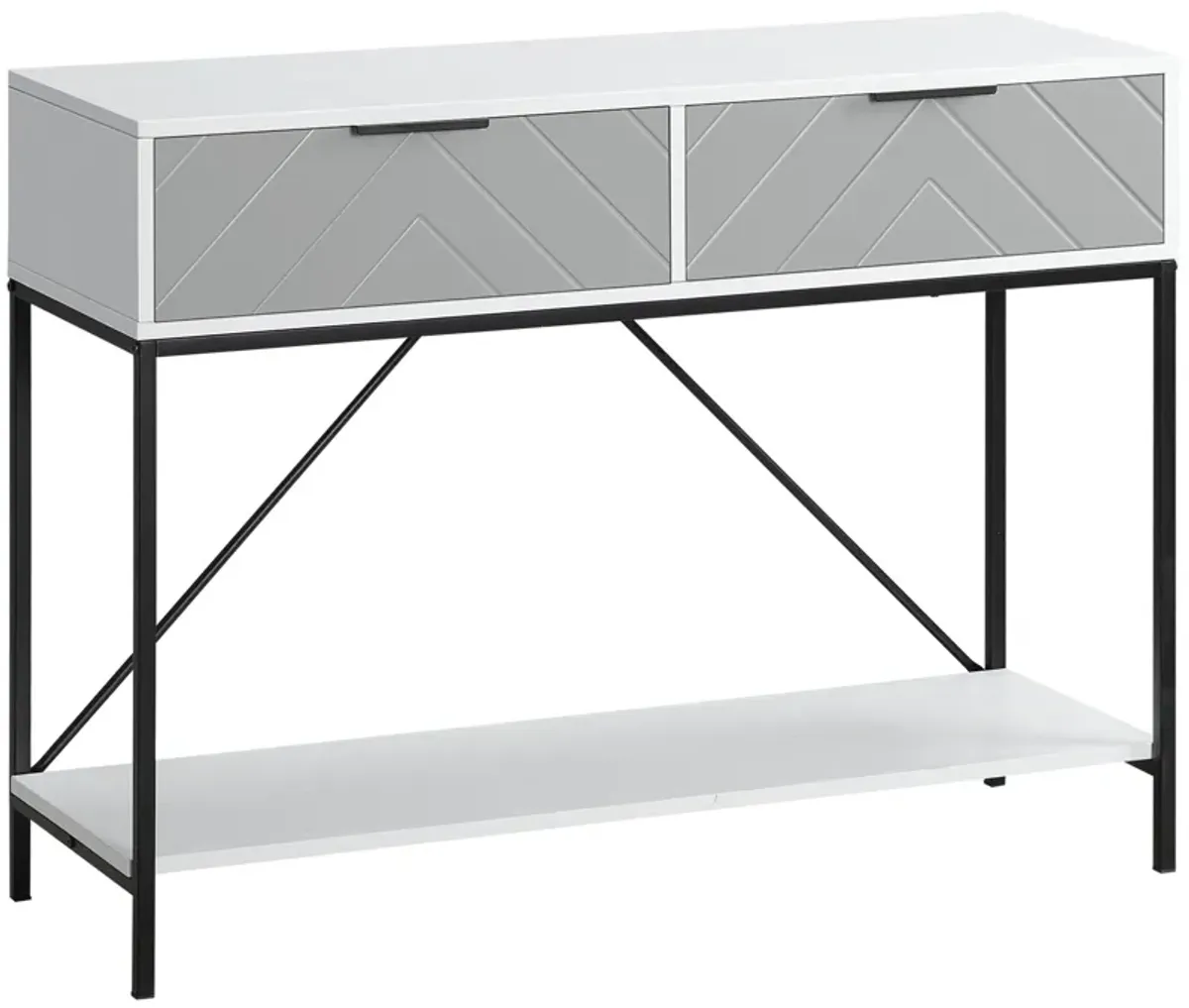 White Entryway Table: Modern Console with Drawers & Open Shelf