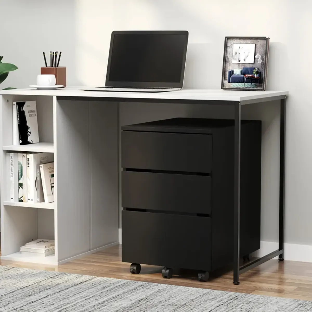 Black Office Assistant: 3-Drawer Mobile File Cabinet/Printer Stand