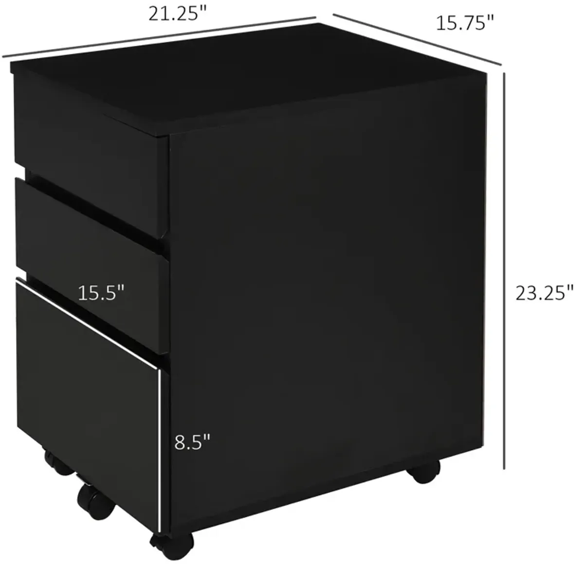 Black Office Assistant: 3-Drawer Mobile File Cabinet/Printer Stand