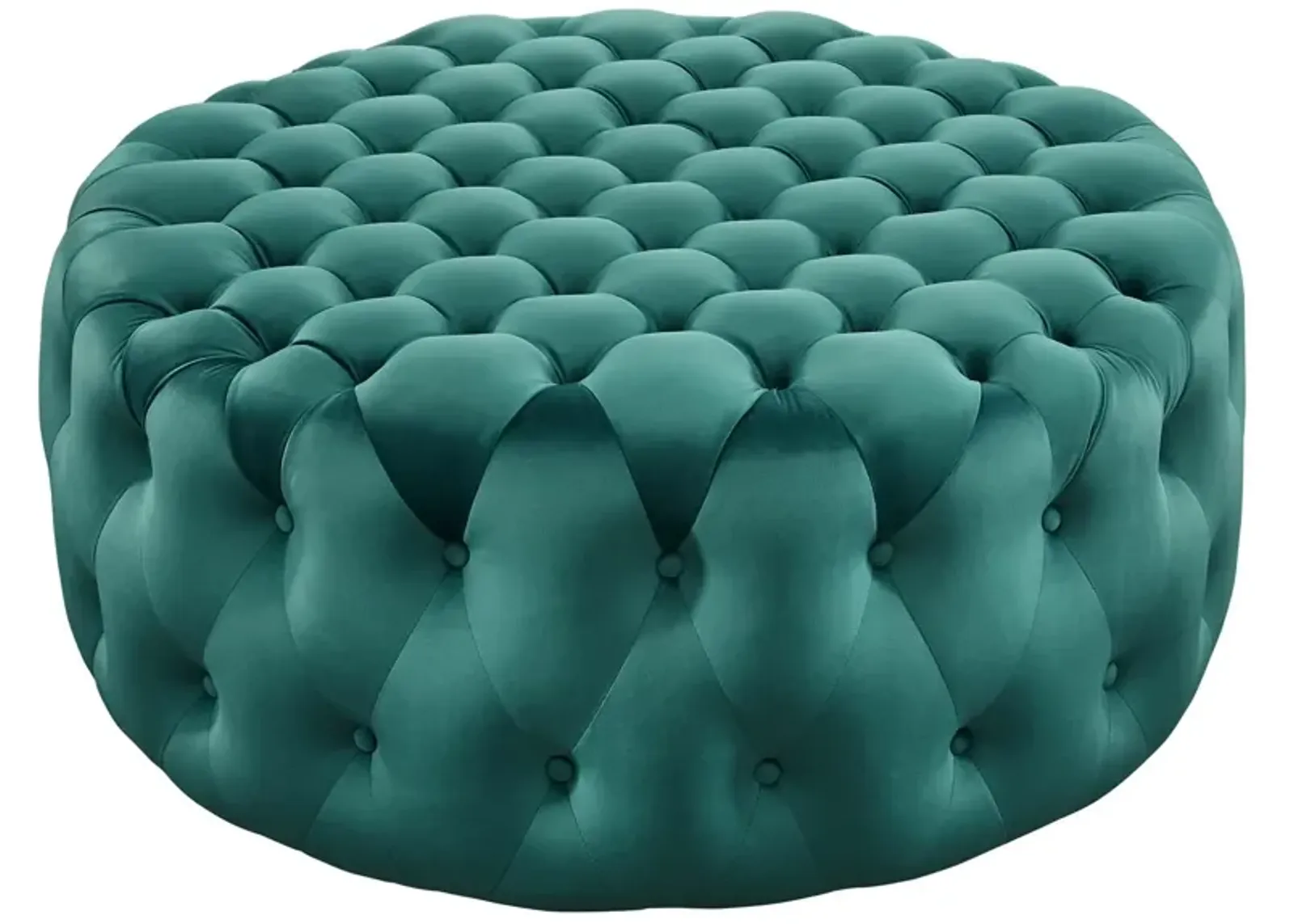 Amour Tufted Button Large Round Performance Velvet Ottoman