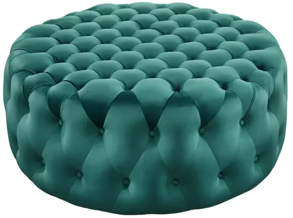 Amour Tufted Button Large Round Performance Velvet Ottoman