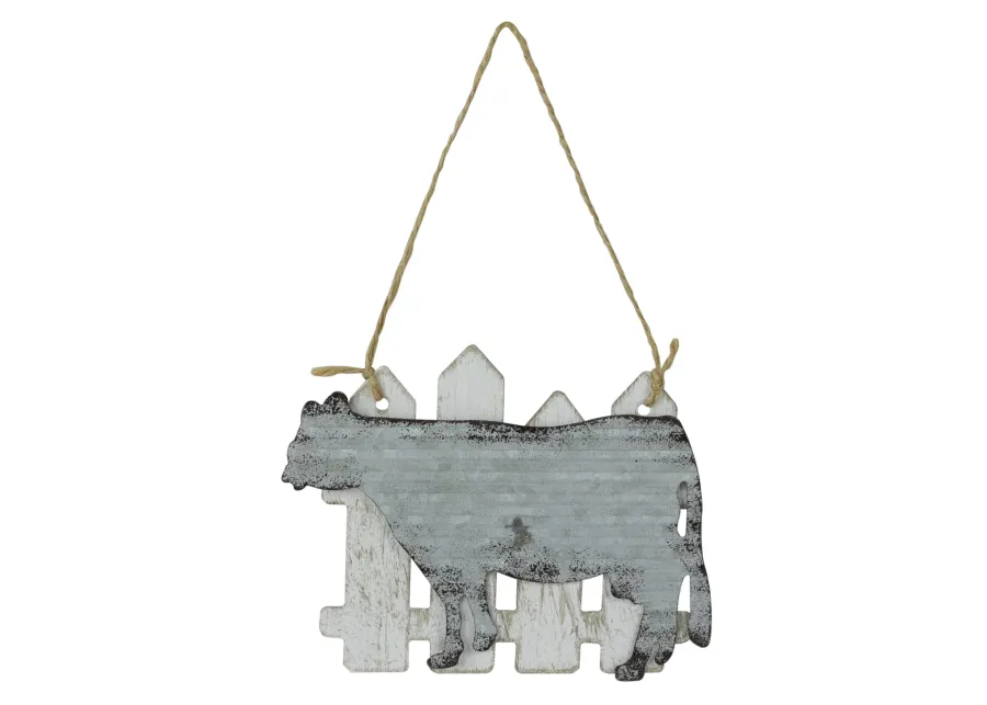 4.5" Country Rustic Cow and White Picket Fence Christmas Ornament