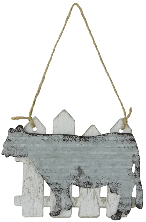 4.5" Country Rustic Cow and White Picket Fence Christmas Ornament