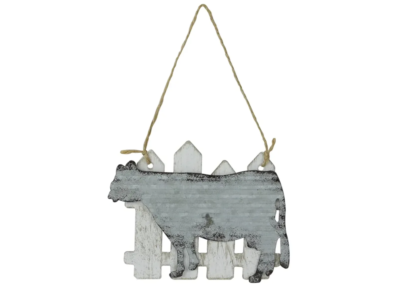 4.5" Country Rustic Cow and White Picket Fence Christmas Ornament