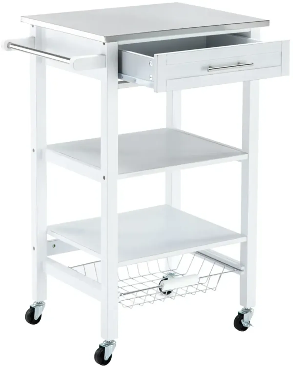 Kitchen Cart with 2 Wooden Shelves and 1 Drawer, White-Benzara