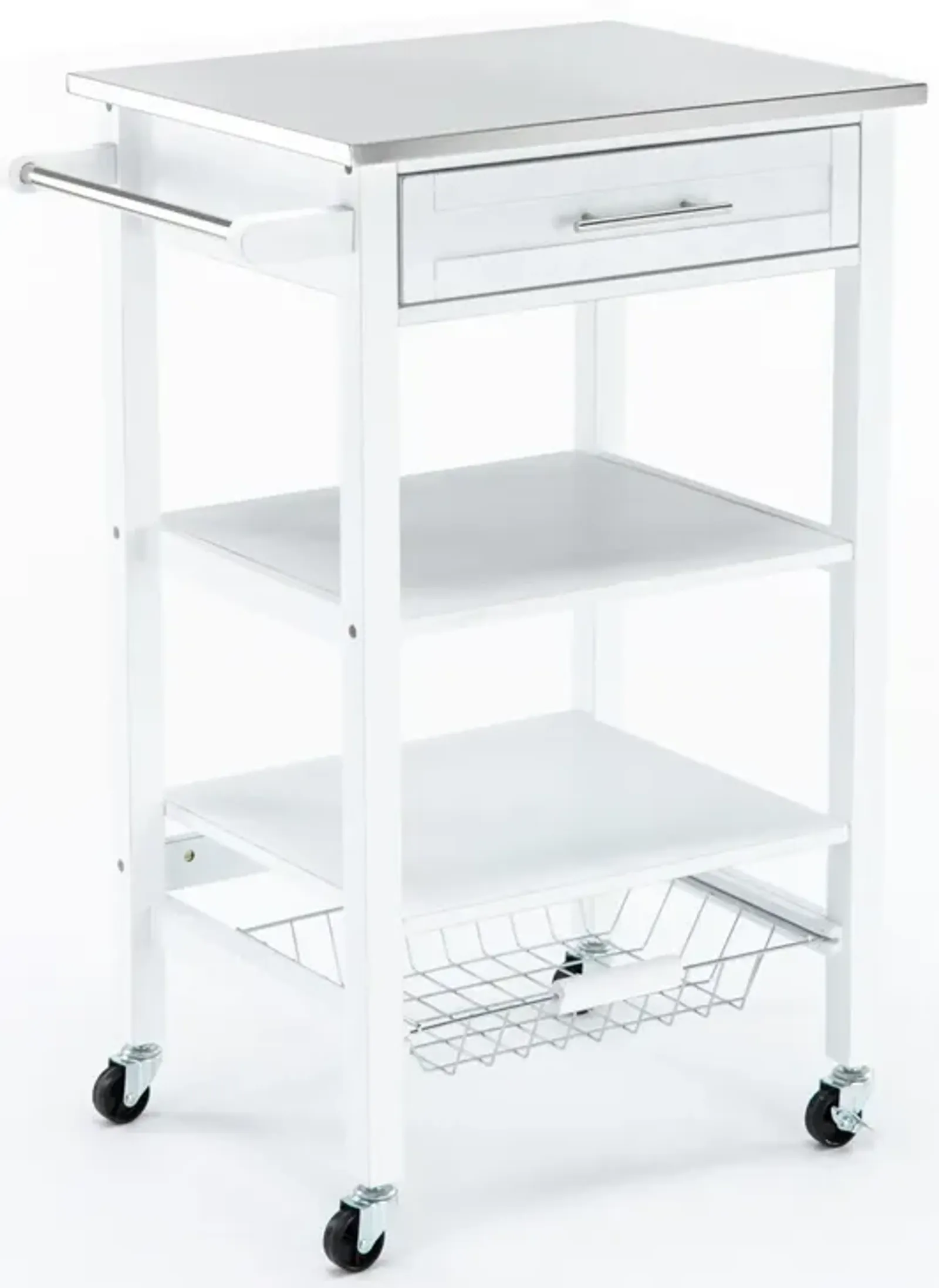 Kitchen Cart with 2 Wooden Shelves and 1 Drawer, White-Benzara