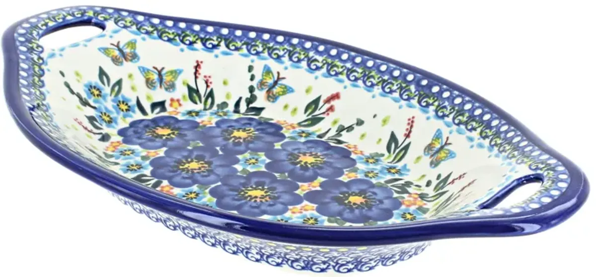 Blue Rose Polish Pottery Melanie Bread Tray with Handles