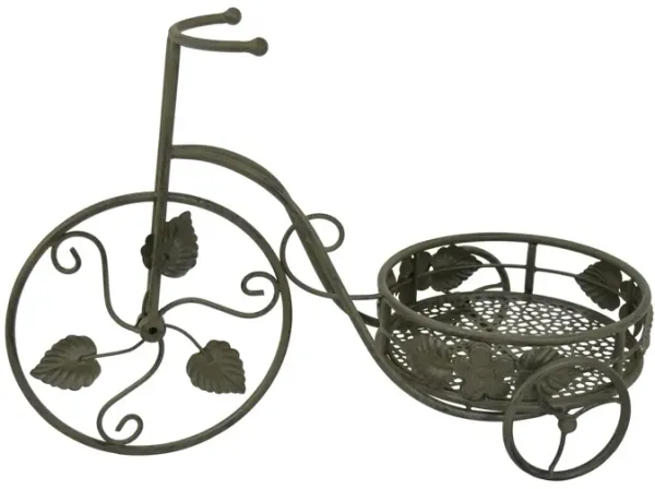 Covey Accent Plant Stand Tricycle, 2 Round Pots, Green Metal 21 Inch