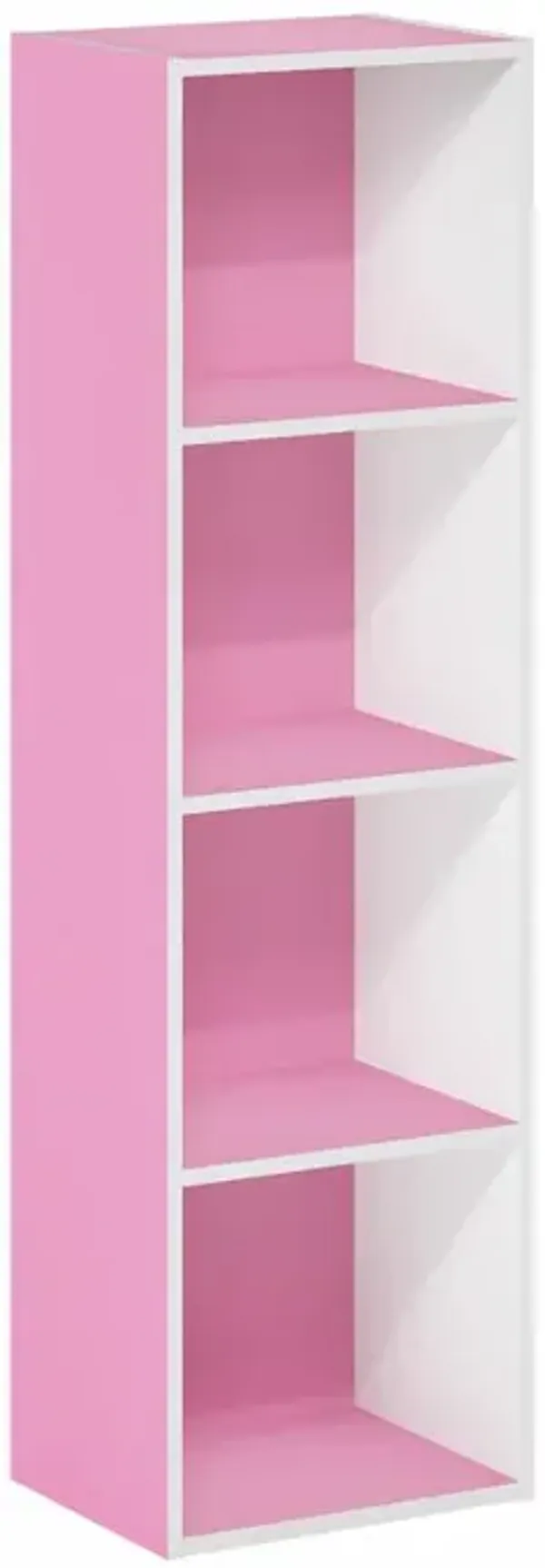 Furinno Pasir 4-Tier Open Shelf Bookcase, Pink/White