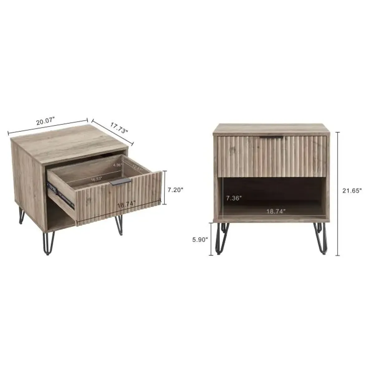 Dumbo 1-Drawer Nightstands in Gray (Set of 2)
