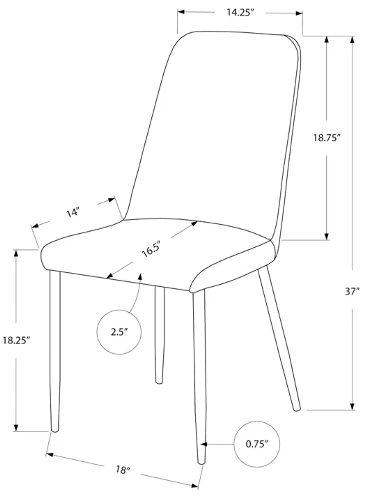 Monarch Specialties I 1035 Dining Chair, Set Of 2, Side, Upholstered, Kitchen, Dining Room, Pu Leather Look, Metal, Grey, Chrome, Contemporary, Modern