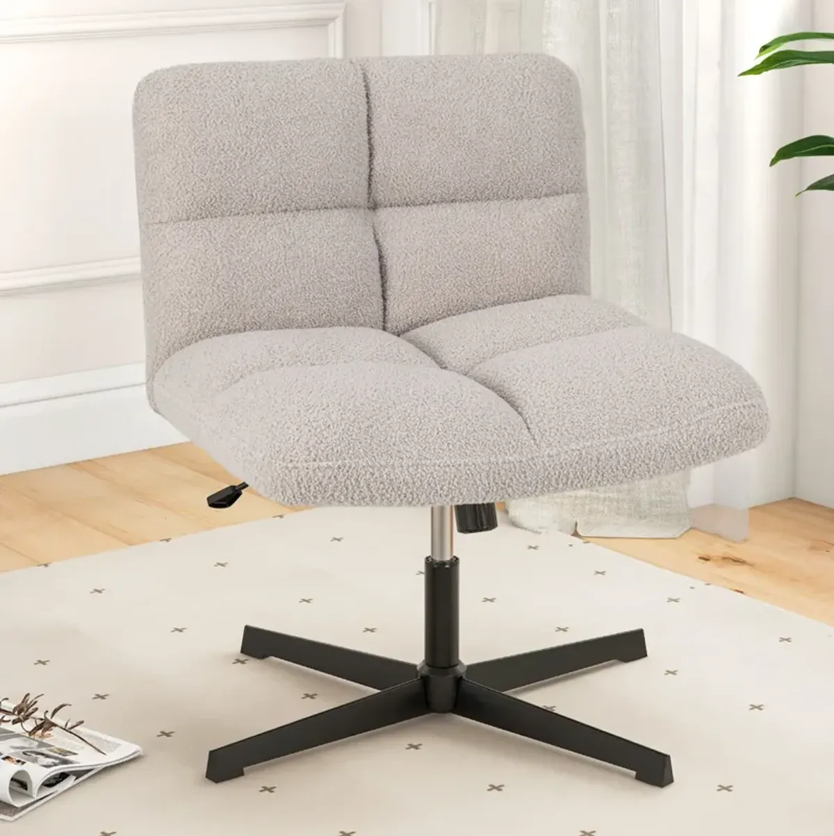 Adjustable Height Armless Office Chair with Cross-Legged Design and Imitation Lamb Fleece