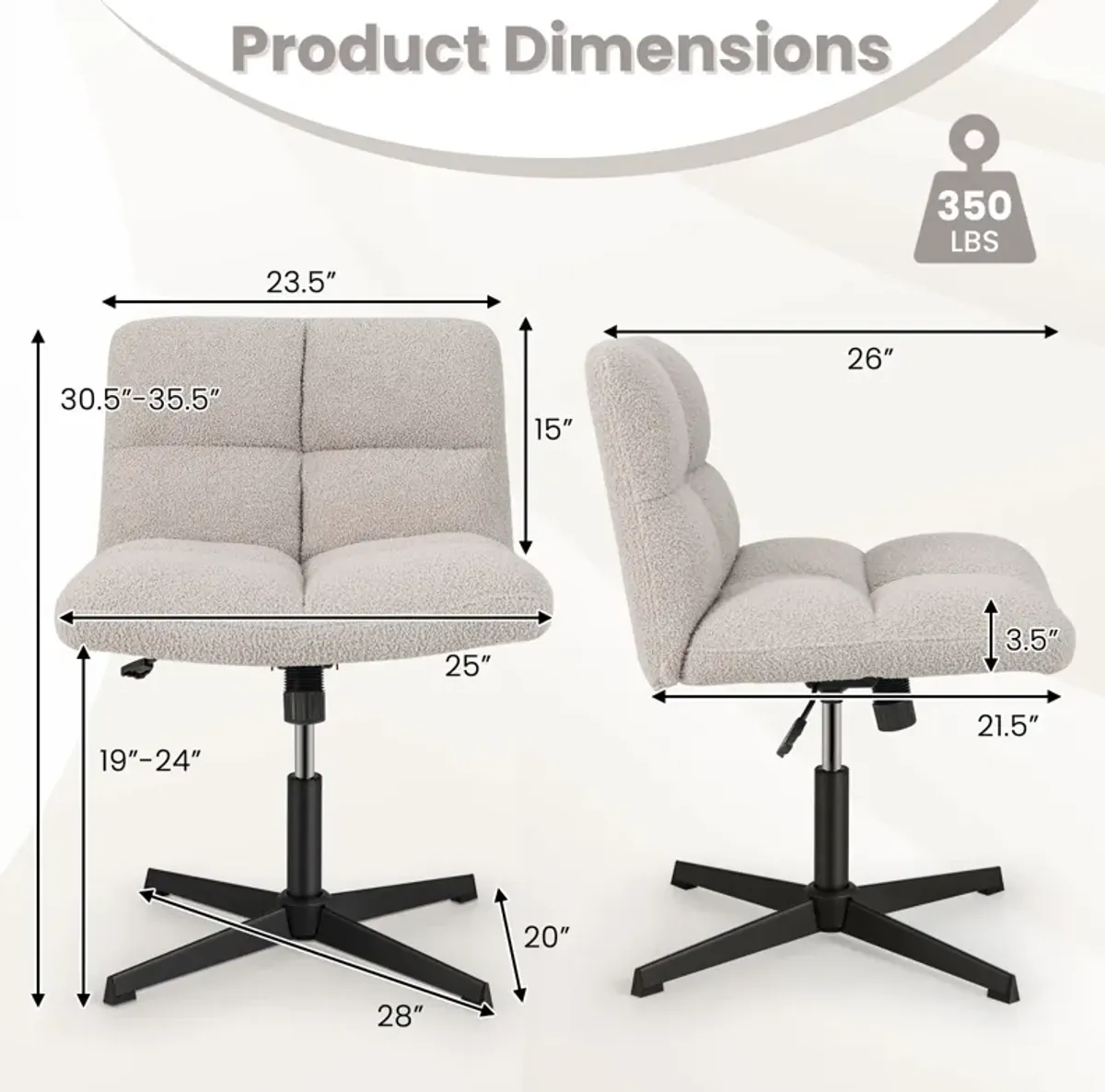 Adjustable Height Armless Office Chair with Cross-Legged Design and Imitation Lamb Fleece