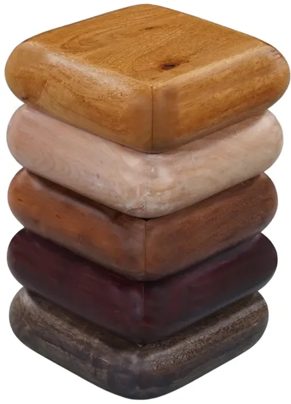 Zyra 12 Inch Side End Table, Sculptural Stacked Design, Mango and Acacia Wood Artisanship, Brown