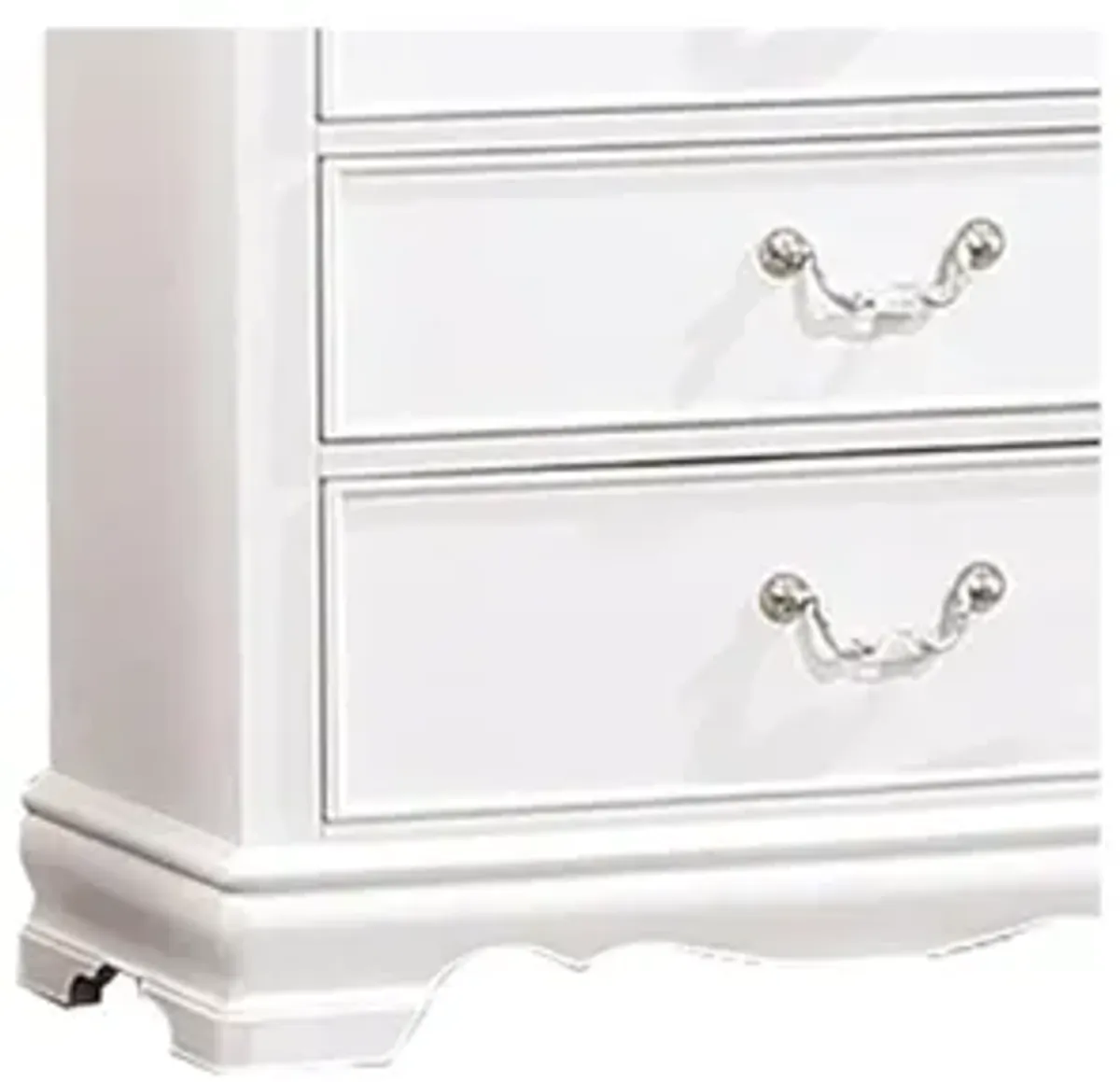 Benjara Aleci 48 Inch Tall Dresser Chest, 5 Drawers, Wood Carved, White and Nickel