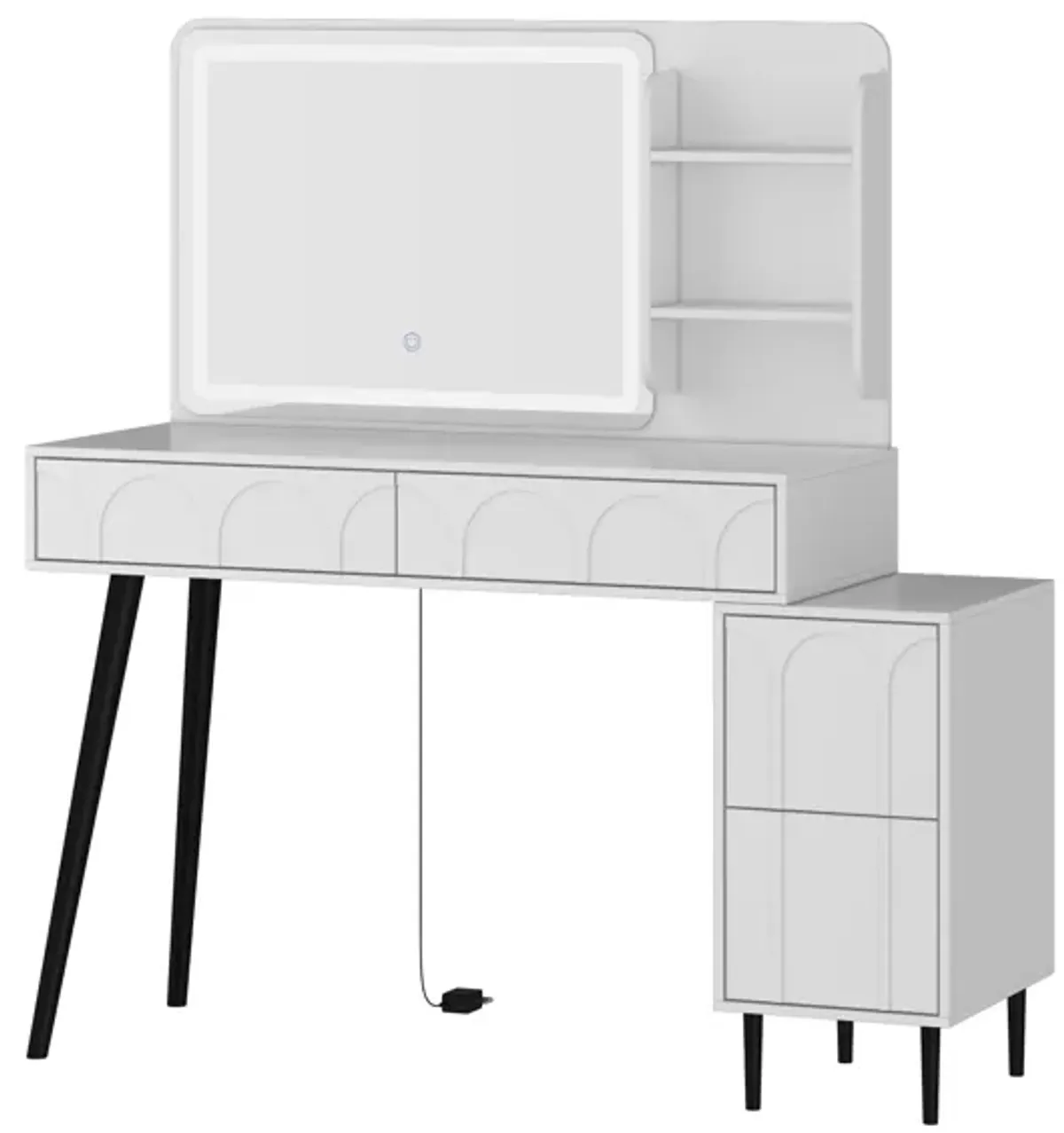 FUFU&GAGA 39.1-inch White Makeup Vanity with LED Mirror and Storage Shelves (39.1"W x 15.6"D x 49.6"H),White