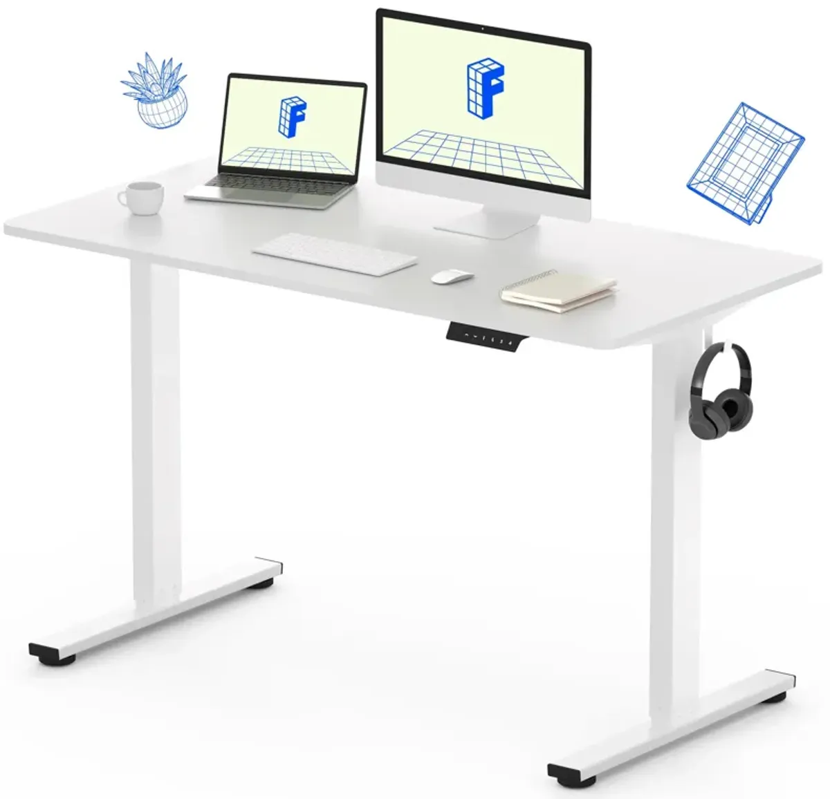 FLEXISPOT EN1 Whole-Piece Standing Desk 48 x 30 inches Electric Height Adjustable Desk Home Office Table Stand Up Desk Leg w/Aut