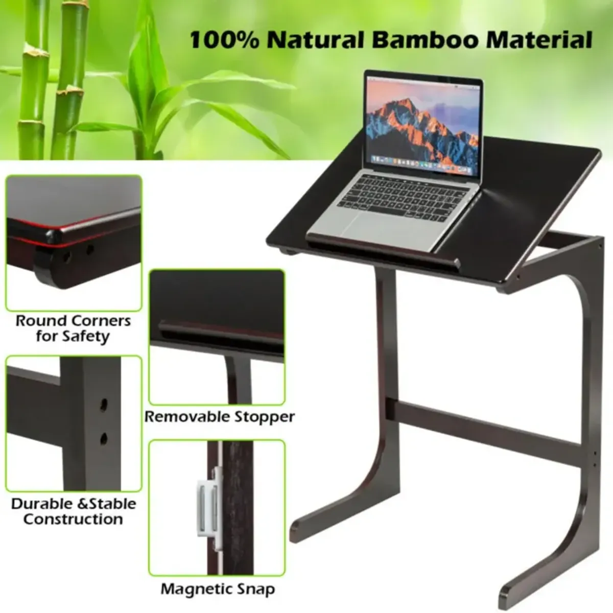 Hivvago Adjustable C-Shape Couch End Table wth Tilting Top