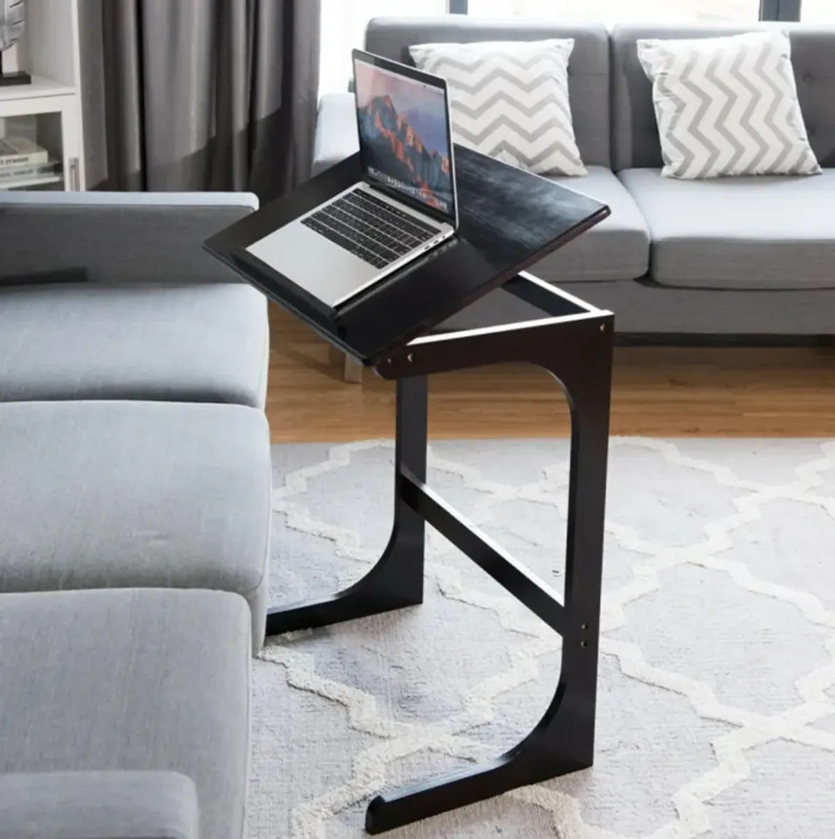 Hivvago Adjustable C-Shape Couch End Table wth Tilting Top