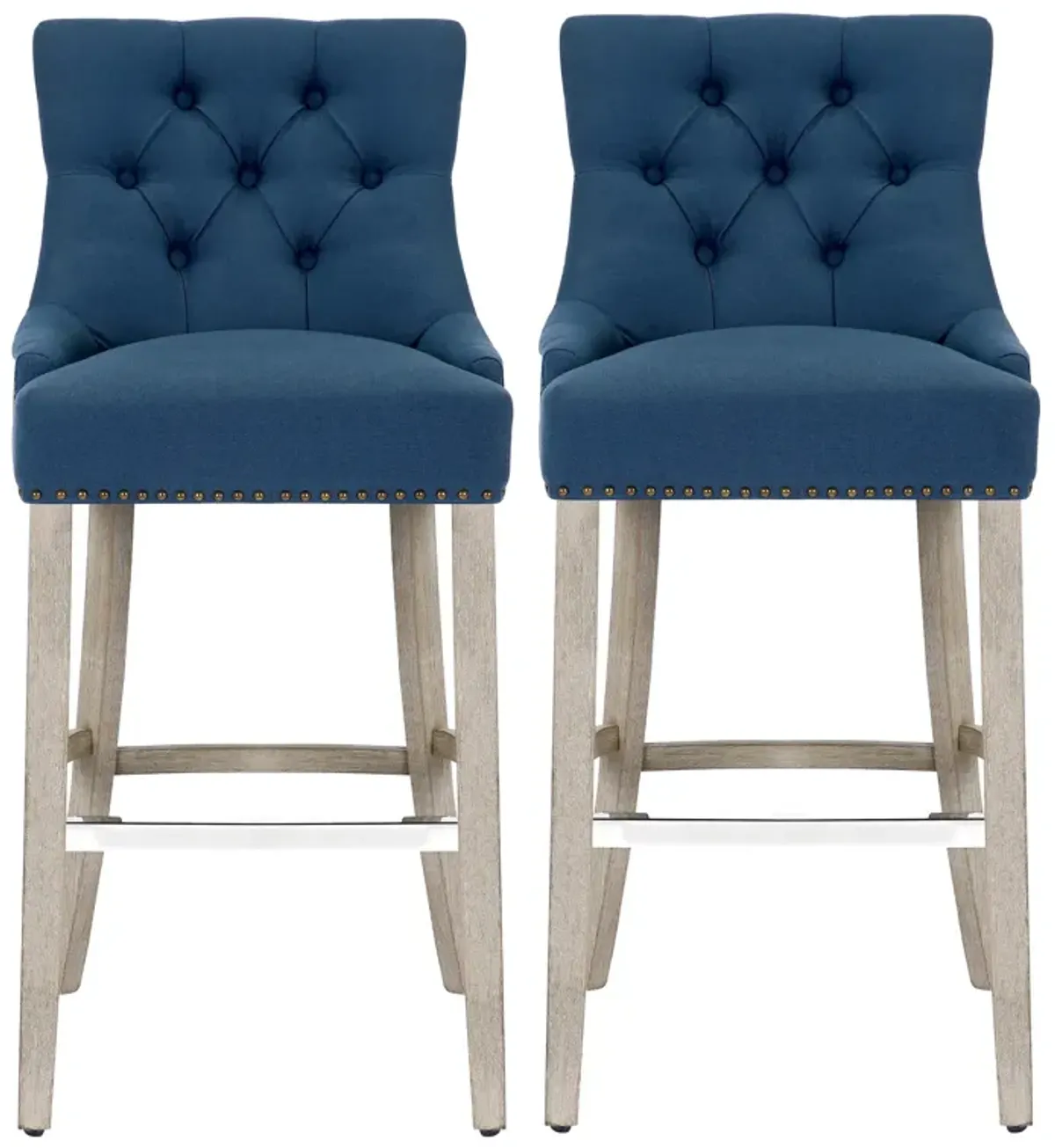 WestinTrends 29" Linen Fabric Tufted Upholstered Bar Stool (Set of 2), Antique Grey