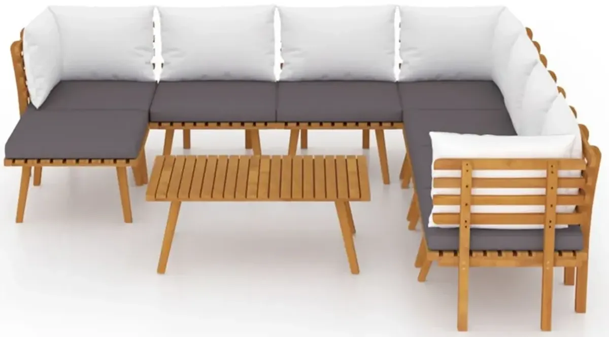 Roma 9pc Outdoor Modular Corner L Sofa w Coffee Table, Footrest, Wood - Benzara