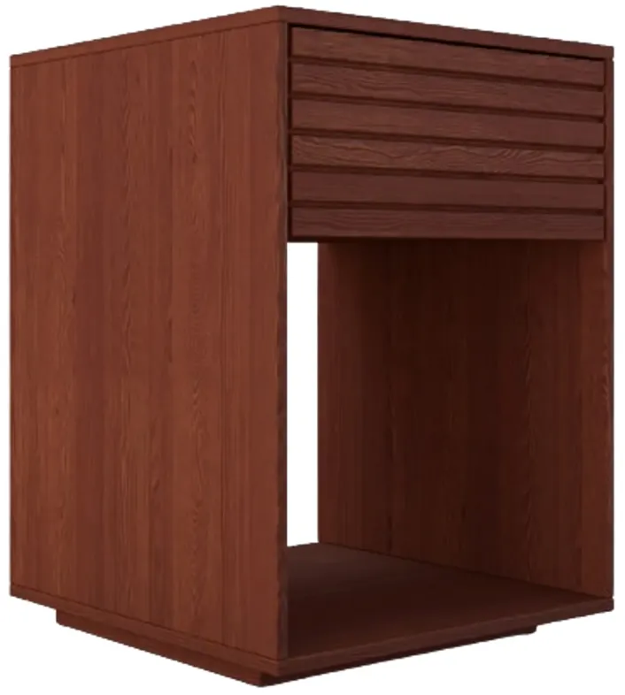 Walnut Finish, Hardwood Floor Nightstand with a Drawer - Rustic Bedside Table for Bedroom