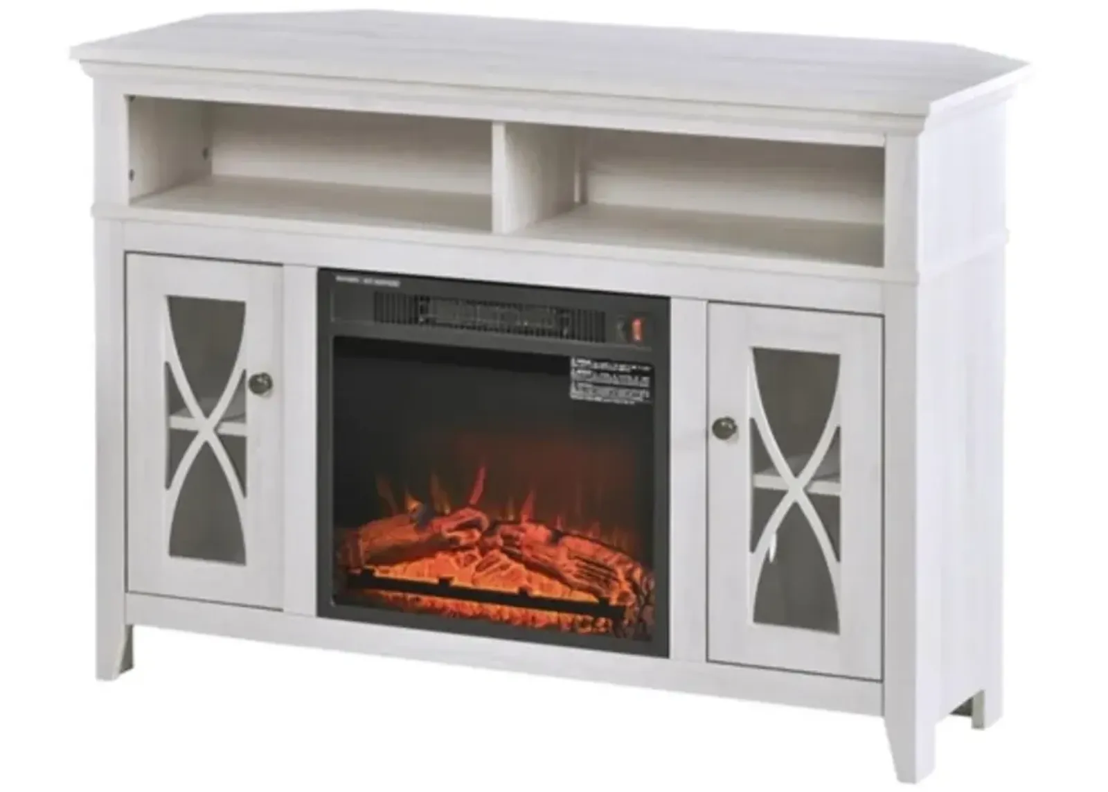 Hivvago Rustic White Electric Fireplace Mantel TV Stand w/ Adjustable Shelves 2 Storage Cabinets