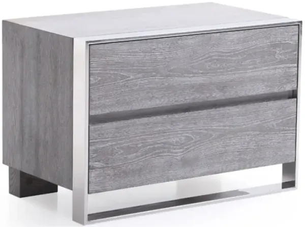 2 Drawer Rectangular Nightstand with Stainless Steel Legs, Gray-Benzara