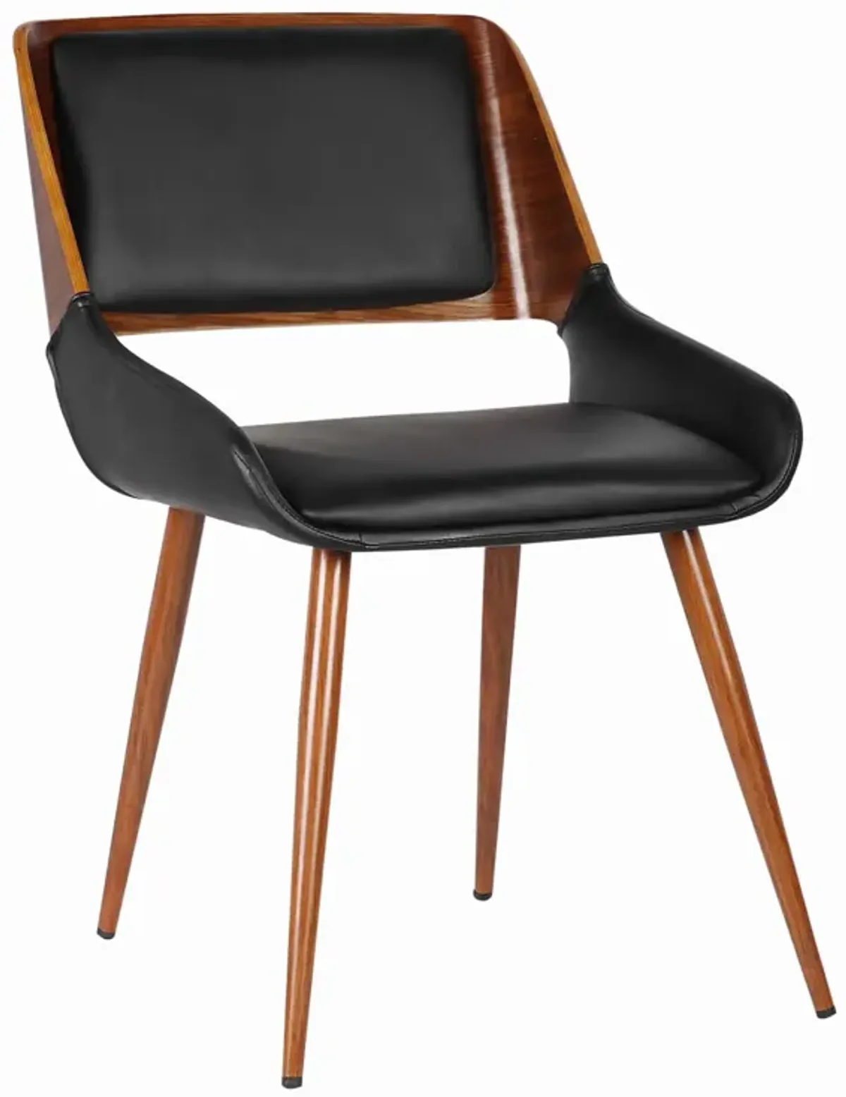 Leatherette Mid Century Dining Chair with Split Padded Back, Black and Brown-Benzara