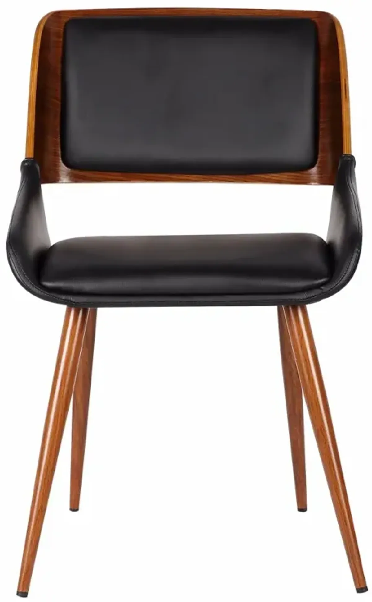 Leatherette Mid Century Dining Chair with Split Padded Back, Black and Brown-Benzara