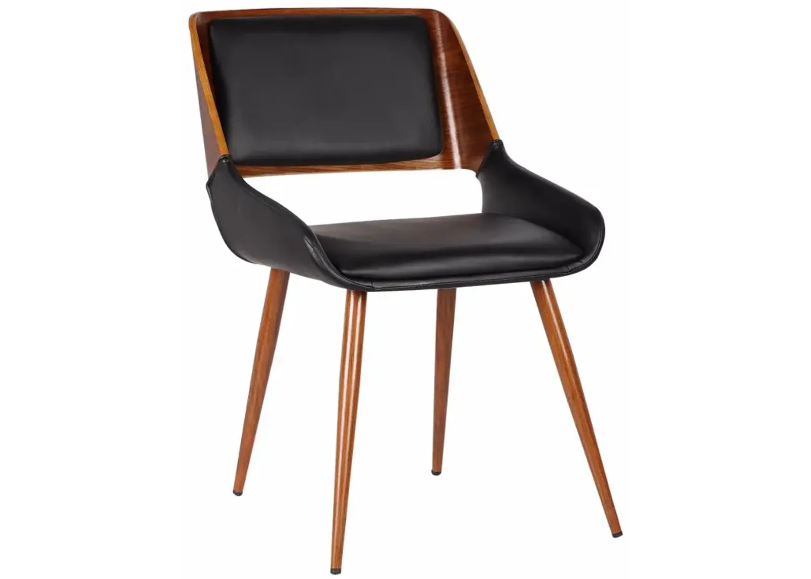 Leatherette Mid Century Dining Chair with Split Padded Back, Black and Brown-Benzara